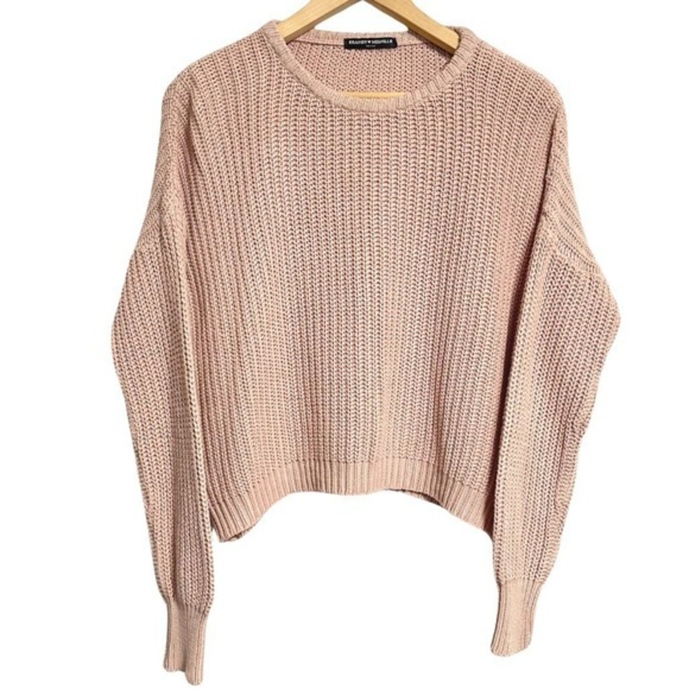 Brandy Melville Rib Knit Crop Sweater Womens One Size Baby Pink Cotton Pullover
